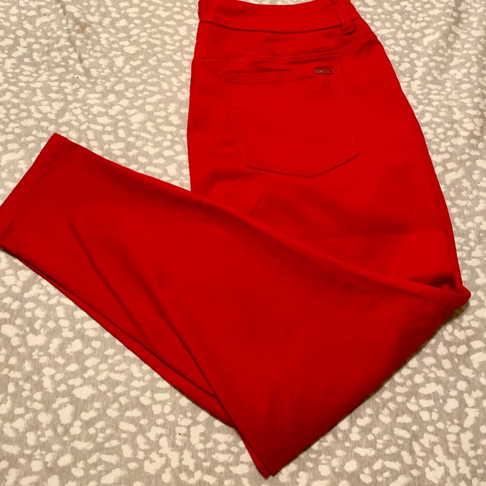 Bright red Melissa McCarthy skinny jeans, size 20.